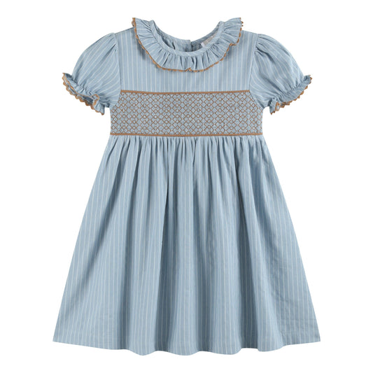 Blue Pinstripe Smocked Dress