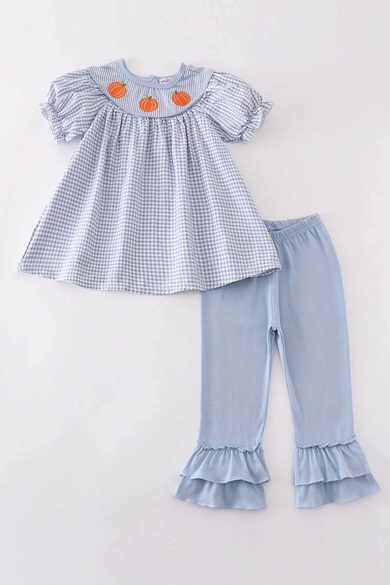 Blue Gingham Pumpkin Girl Set