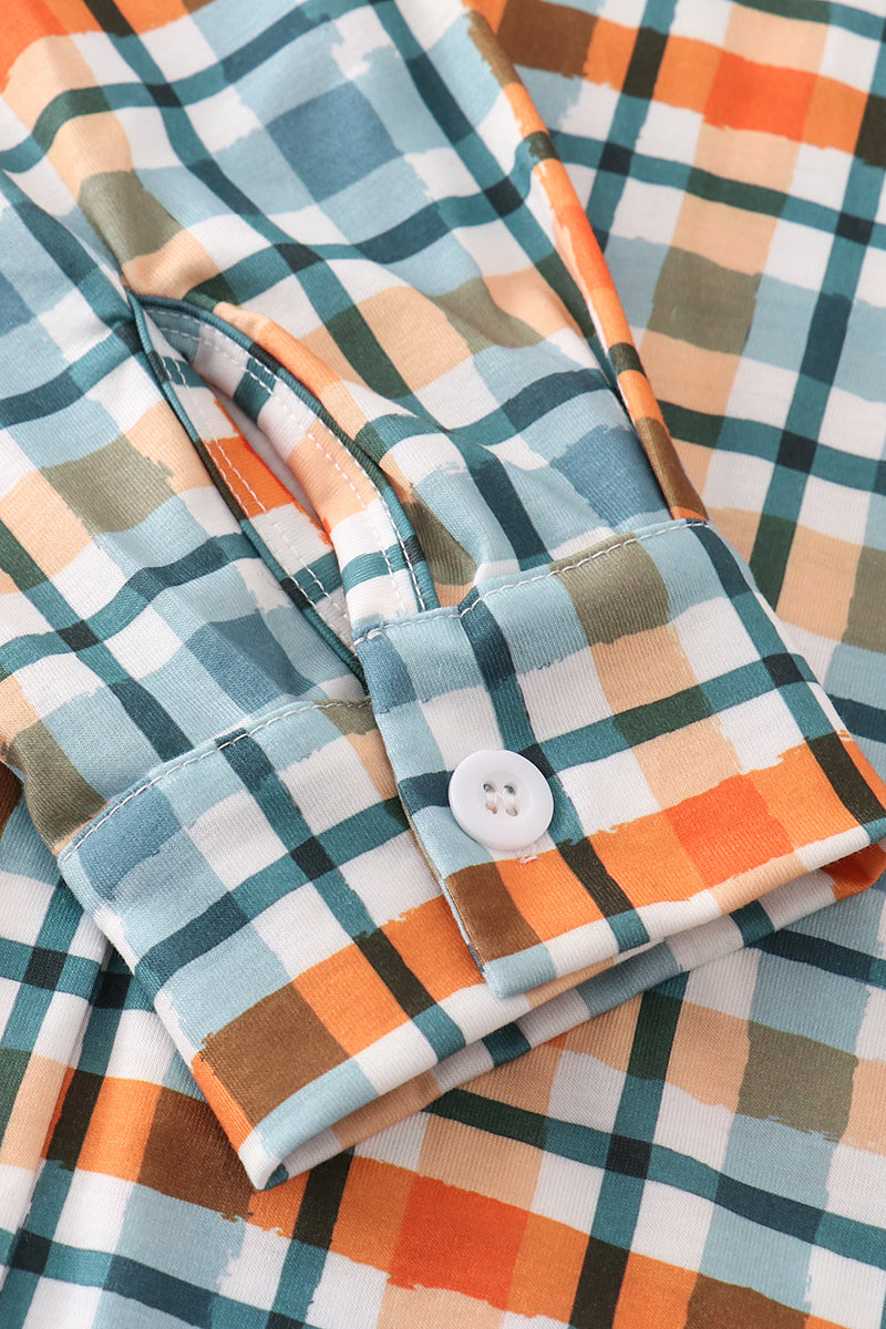 Blue & Orange Plaid Button Down Shirt