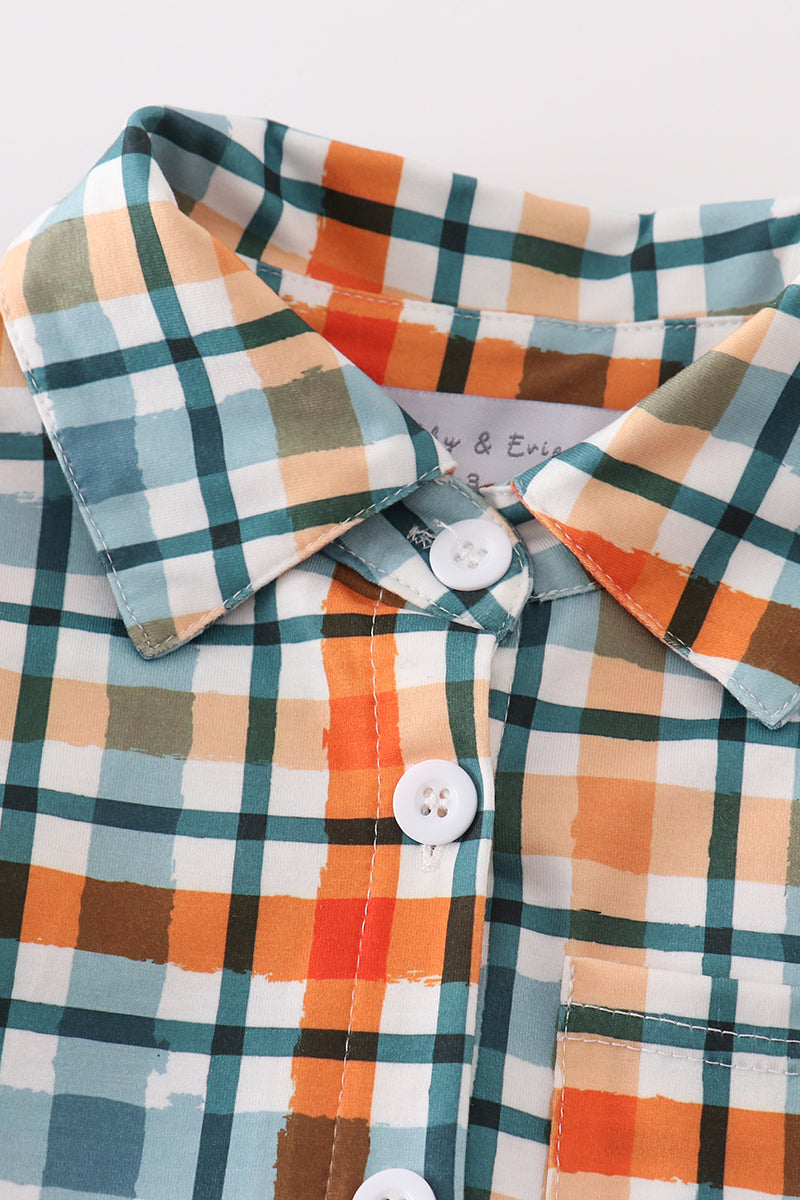 Blue & Orange Plaid Button Down Shirt