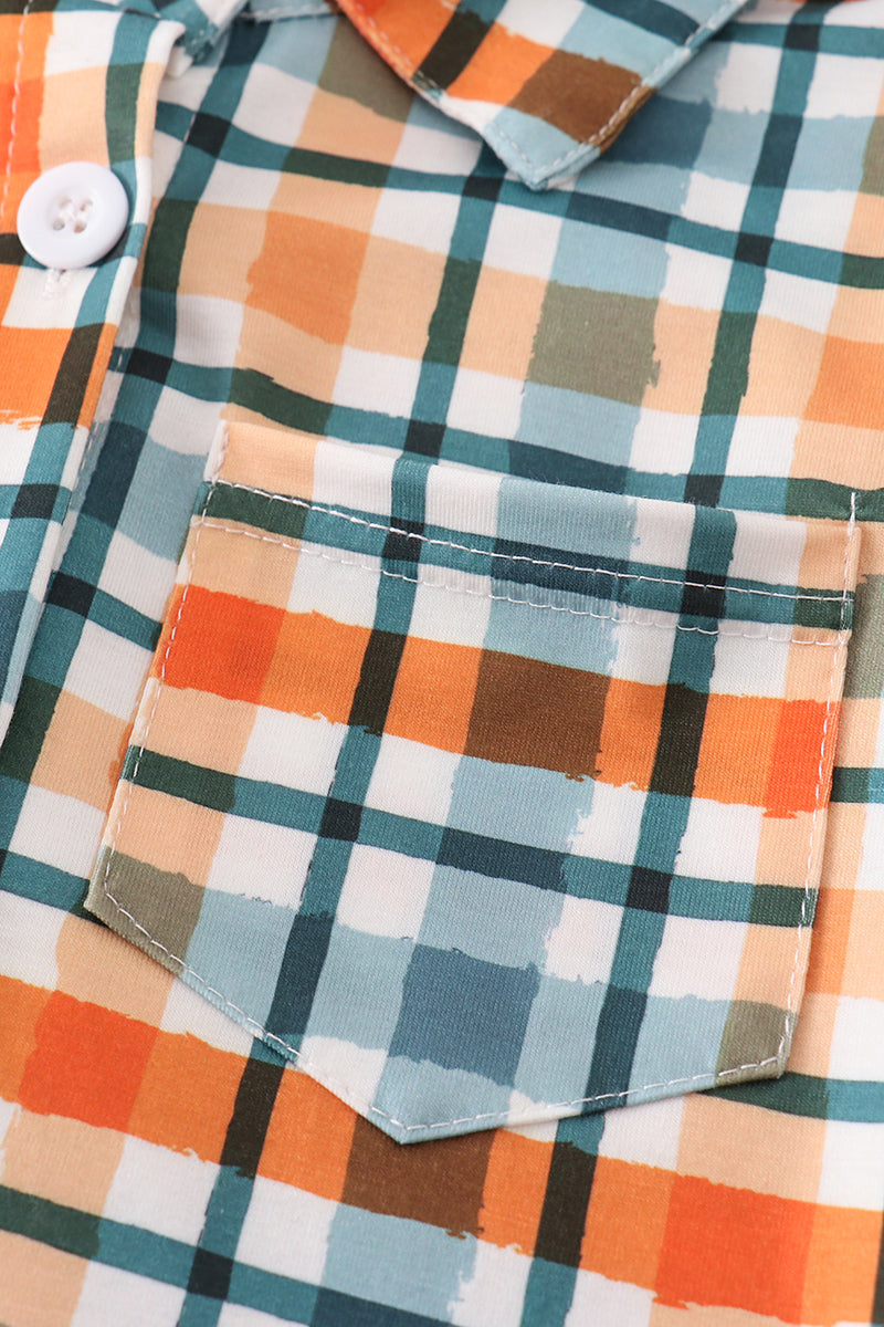 Blue & Orange Plaid Button Down Shirt