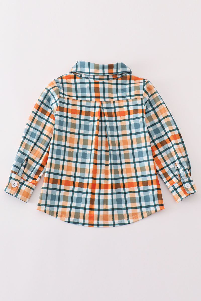 Blue & Orange Plaid Button Down Shirt