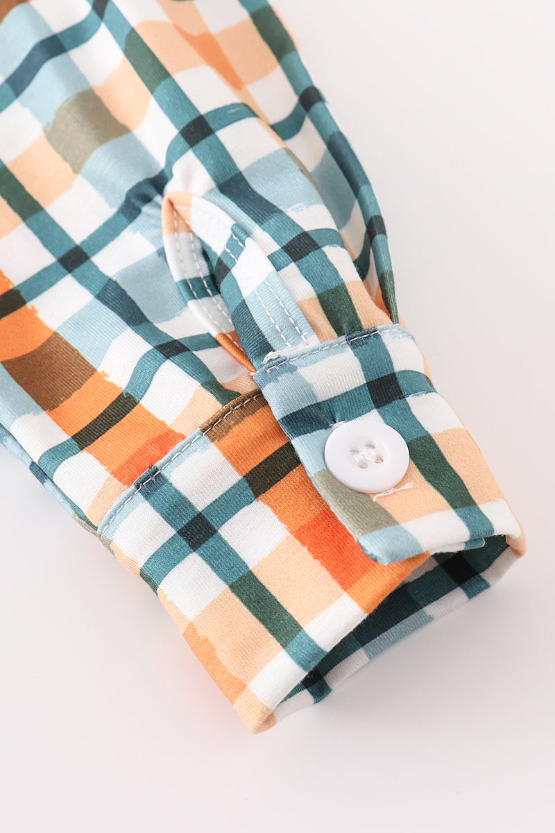 Blue & Orange Plaid Button Down Shirt