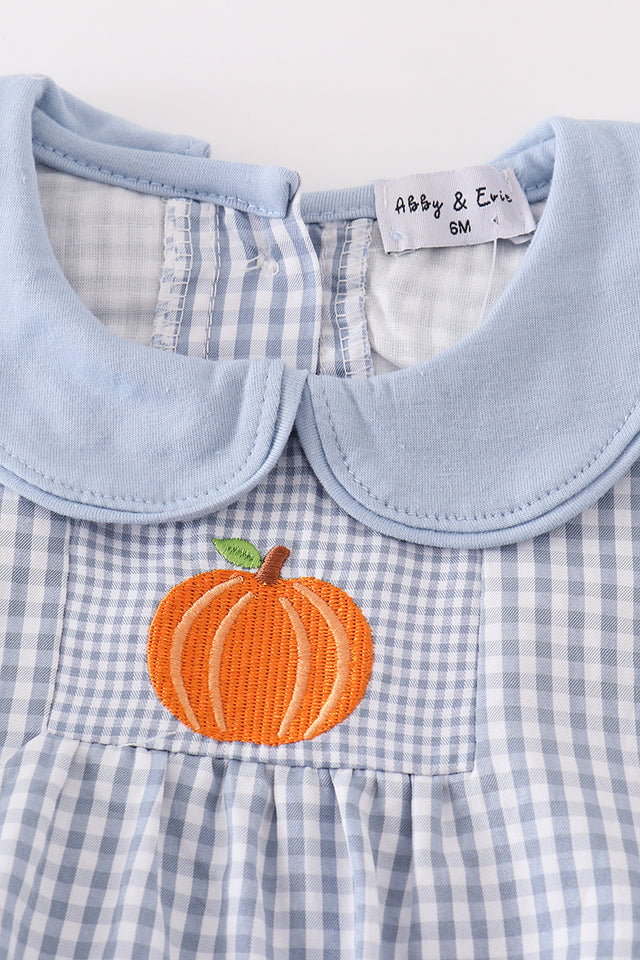 Blue Gingham Pumpkin Embroidery Boy Bubble